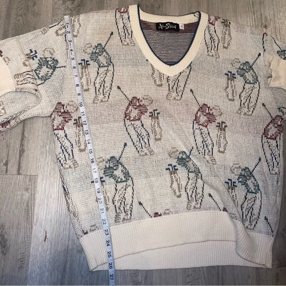 Vintage Alan Stuart Men’s Golf Golfer Graphic Knit Sweater Made In USA Size XL